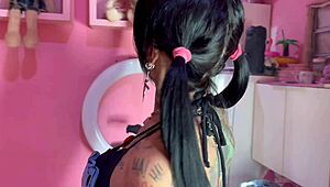 Tattooed Brunette Blows Skinny Gay Teen