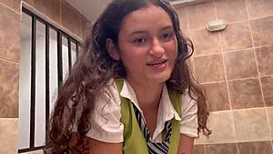 Big-titted student bangs her teacher to pass economics