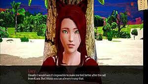 redhead girl shows small tits in cartoon