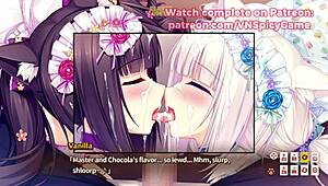 nekopara chocola gets so wet from the nsfw gameplay, moaning in anime style.