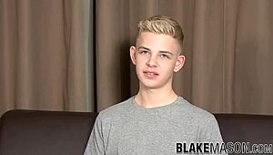 Twink Blond Alex Silvers Strips for Interview and Masturbates to Cumshot in Close-Up