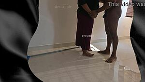 Tamil maid Sreelatha sneaks a quick suck on owner’s cock while wife’s away.