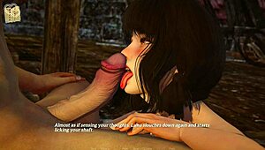 Sexy anime girl in outfit plays game with huge monster cock for big tits action