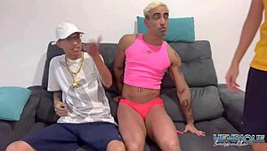 Tanned Emo Guy in Panties Gets Ass Fucked by Us and Leaves with Cum on Face