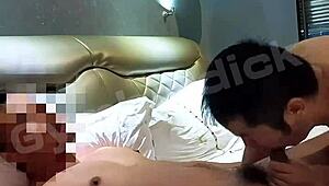 Handsome Asian gay couple goes bareback at home