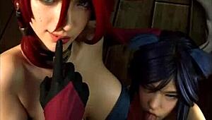 呃，英雄联盟的赏金猎人和阿狸的cosplay在无码色情中，AI制作的