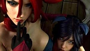 uh, league of legends miss fortune n ahri cosplay in uncensored hentai, ai made stuff
