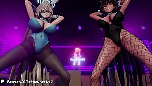 Fascinating Dance with Asuna and Karine in 3D Anime Blue Archive R-18