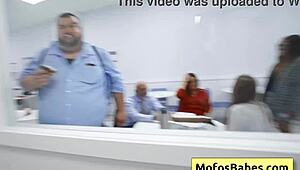 Horny office slut Sasha Pearl sucks fat dick at work