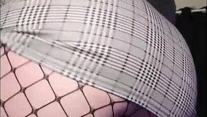 Just chilling, watching this sexy fat ass redhead dance close up in fishnets. She’s flashing that pussy too.