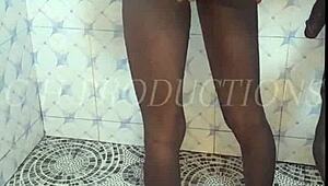 Skinny teen slut got slammed hard in shower doggy style