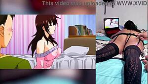 just reacting to hot hentai blowjobs with cum in throat and on big tits, loving my stepbro showing off my huge latina ass