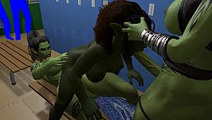 Omg, busty goblin girl gettin pounded so hard by futa orcs!