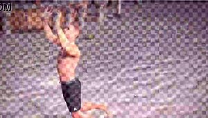 Topless Beach Ball with Petite Redhead Beauty