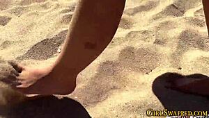 Stepsis Lesbians Scissor in Bikini! How Hot Is This Teen Action?