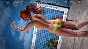 Topless Beach Ball with Petite Redhead Beauty