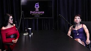 Annie Clementine records a group event with family support in sheer red.