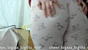 curvy milf in pajamas masturbates with big ass and oiled clit solo