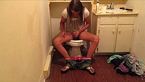 Blasting hot cum load in friend's bathroom on hidden cam