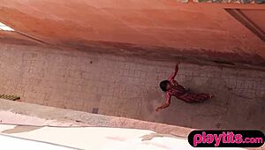 Big Ass Asian Milf Undresses to Show Juicy Tits and Hairy Pussy Outdoors!