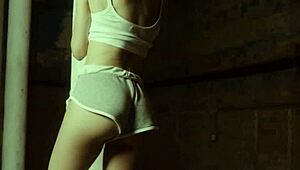 beautiful blonde teen amelia poses gracefully with the ball, showing off her stunning exposed body.