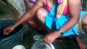 Indian sexy aunty cleaning plates, but what's hiding behind that innocent chore?