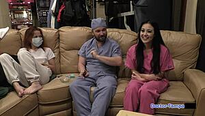 Dr Tampa checks bratty orphan cheerleader Blaire Celeste backstage 😜