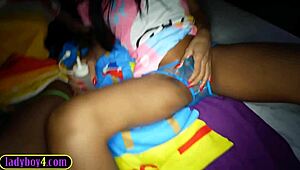 yo, teen ladyboy phatida and aemy bang a lucky guy in wild threesome.