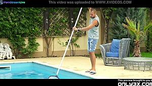 Cute teen Ayline Brown bangs the pool guy, so steamy! 🔥