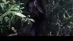 Is this sexy model topless in an outdoor photoshoot teasing you?