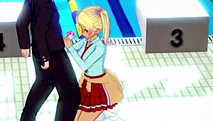 Hentai girl gives handjob in swimming pool