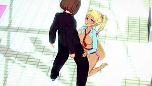 Hentai girl gives handjob in swimming pool