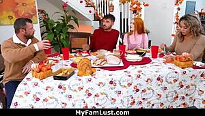 Nate steigt in heftigen Dreier ein, spritzt auf Gesichter und Titten bei MyFamLust