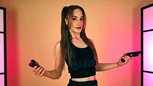 hannahjames710 tries on sexy bunny cheerleader cosplay from kill bill and lara croft 😍