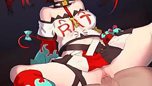 Hakos Baelz em cena de cavalgada de anime hentai