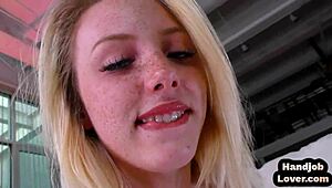 Watch this teen strip and wank an oiled cock in POV!