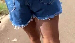 Brunette cutie gives ass after school in public