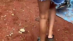 Brunette cutie gives ass after school in public