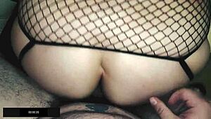 Black Stockings Fishnet Sex in Sauna POV