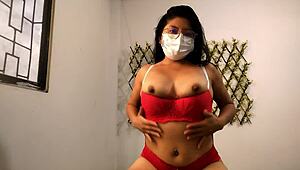 stepmother opens ass close-up for camera