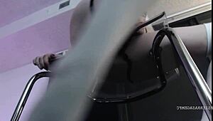 sierra sage rides big toy dildo on clear chair