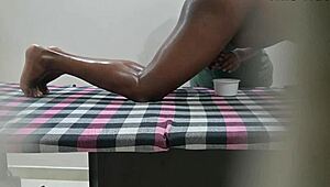 squeezing sperm milk outside during a relaxing massage spa session, feels great