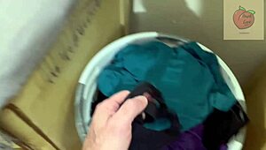 stepmom walked in on her stepson jerking off using her panties.