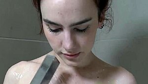 claudia invites you into her intimate shower with shaved big natural tits