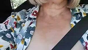I Can't Resist Flashing My Tits in the Car as a Naughty Housewife!