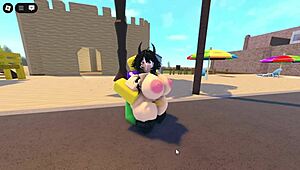 emma feels overwhelmed by three guys banging her big tits in roblox street