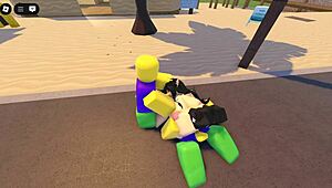 emma feels overwhelmed by three guys banging her big tits in roblox street