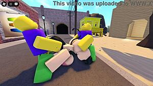 emma feels overwhelmed by three guys banging her big tits in roblox street