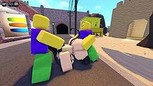 emma feels overwhelmed by three guys banging her big tits in roblox street