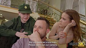 Banging Her Shaved Pussy Before the Guard of Honor